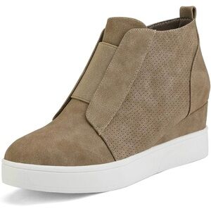 Athlefit Women’s Platform Wedge Sneakers Ankle Booties in Tan/Taupe (Size 7.5)